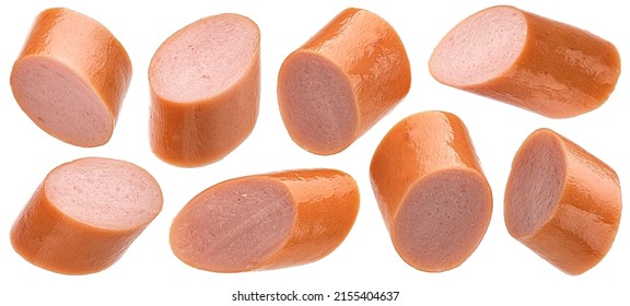 Sausage slices isolated on white background, full depth of field - Shutterstock ID 2155404637