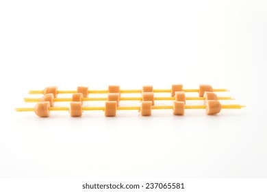 Sausage With Spagetti Noodle On White Background