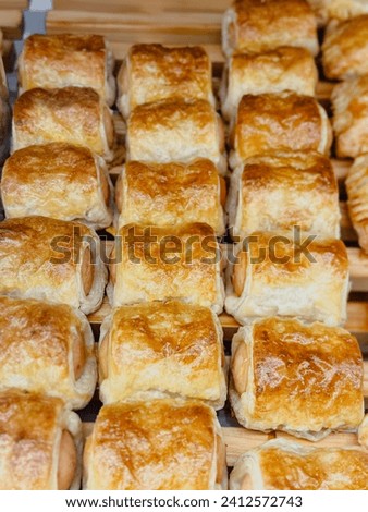 Sausage and Spanish pie in bakery shop