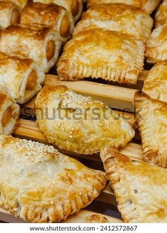 Sausage and Spanish pie in bakery shop
