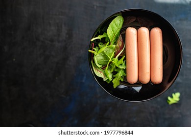 Sausage Vegetable Protein Veggie Meatless Soy Seitan Wheat Classic Taste Vegetarian Or Vegan Snack Sausages Healthy Meal Snack Top View Copy Space Food Background 