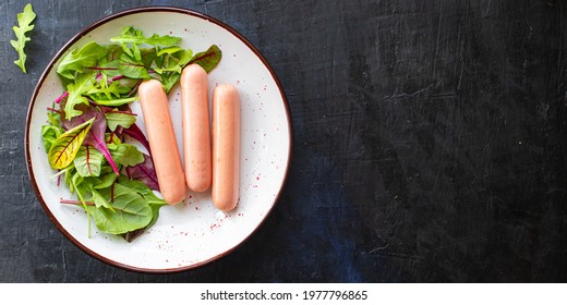 Sausage Vegetable Protein Veggie Meatless Soy Seitan Wheat Classic Taste Vegetarian Or Vegan Snack Sausages Healthy Meal Snack Top View Copy Space Food Background 