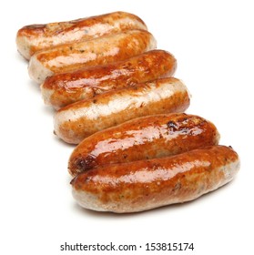 Sausages arranged in a row.