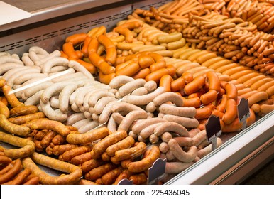 Sausages In A  Butcher Shop Window