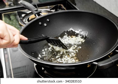 Sauteed Garlic In A Frying Pan