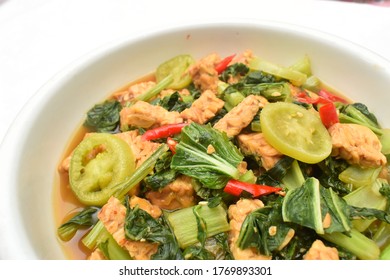 Sauteed Mustard Greens And Tempeh. Homemade Healthy Food.