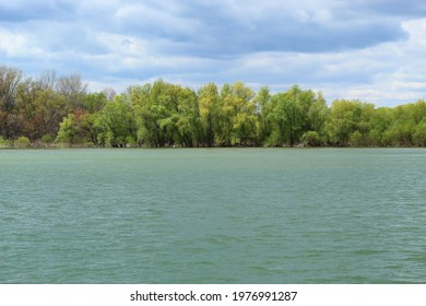 The Sava River And Great War Island Forest In The Background With Cloudy Sky In Spring In Belgrade