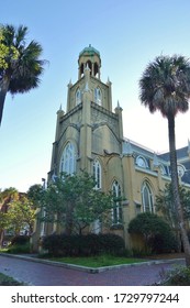 SAVANNAH, GA -3 MAY 2020- View Of The Historic Congregation Mickve Israel, A Landmark Gothic Jewish Synagogue Temple In Savannah, Georgia, United States.