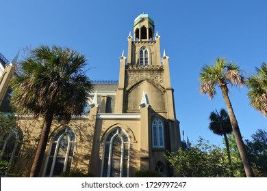 SAVANNAH, GA -3 MAY 2020- View Of The Historic Congregation Mickve Israel, A Landmark Gothic Jewish Synagogue Temple In Savannah, Georgia, United States.