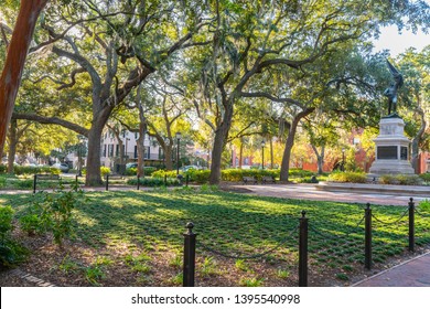 Savannah, GA - November 4, 2018:  Historic Madison Square, Home To The William Jasper Monument