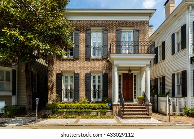 Savannah, GA USA - April 25, 2016: A beautifully restored home in the historic residential district.
