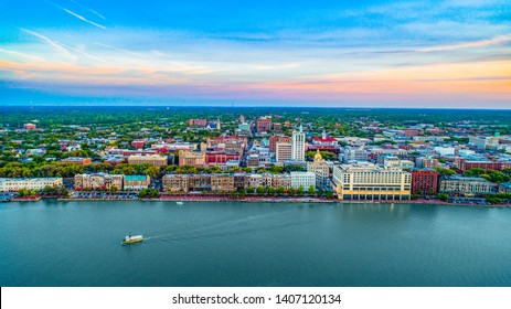 Savannah Georgia Downtown Skyline Aerial.