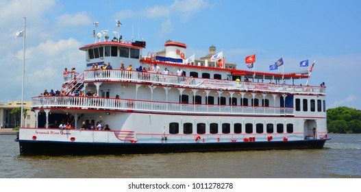 SAVANNAH, GEORGIA USA JUNE 27 2016: Savannah Riverboat, Georgia Queen On Excursion. The River Street Riverboat Company Was First Established In 1991 Under The Direction Of Jonathan Claughton.