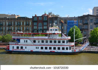 SAVANNAH, GEORGIA USA JUNE 27 2016: Savannah Riverboat, Georgia Queen On Excursion. The River Street Riverboat Company Was First Established In 1991 Under The Direction Of Jonathan Claughton.