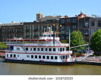 SAVANNAH, GEORGIA USA JUNE 27 2016: Savannah Riverboat, Georgia Queen On Excursion. The River Street Riverboat Company Was First Established In 1991 Under The Direction Of Jonathan Claughton.