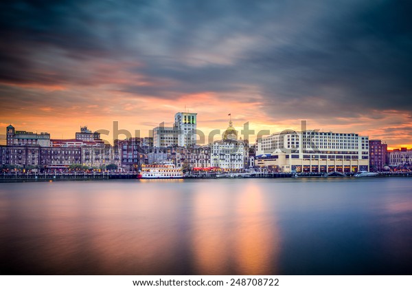 Savannah Georgia Usa Riverfront Skyline Stock Photo Edit Now