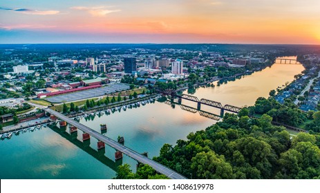 Savannah River And Augusta, Georgia, USA Aerial.