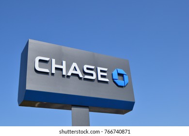 SAVANNAH,GA - SEPTEMBER 11, 2017: Close up of a generic Chase Bank sign and logo in a parking lot