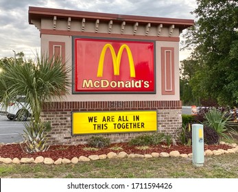 Savannah,Georgia /United States-April 23 2020: McDonald’s Store Road Sign Reads