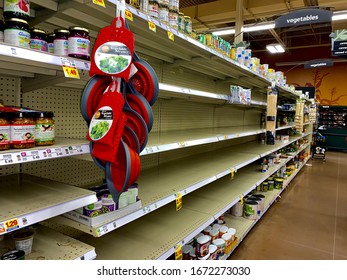 Savannah,Georgia/United States-Mar 14 2020: Inside The Kroger Grocery Store ,Can Vegetables Were Almost Sold Out After US Declares National Emergency As COVID-19 Coronavirus Spreads.