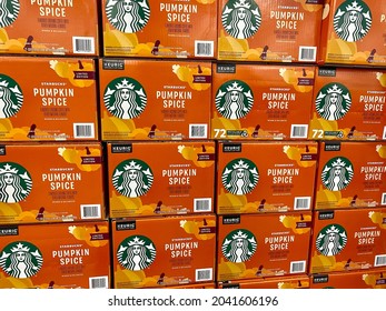 Savannah,Georgia|Usa-Sep 14 2021:Starbucks Pumpkin Spice Flavor Coffee On Shelf For Sell At Store.