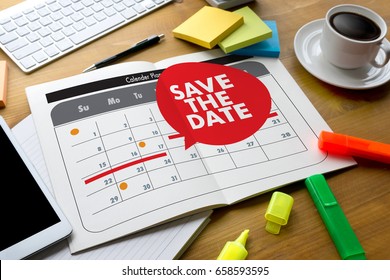 SAVE THE DATE message on a calendar