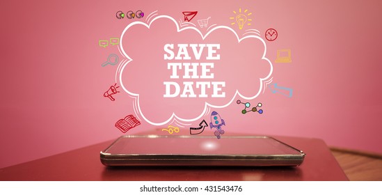 SAVE THE DATE  Over A Smartphone On Pink  Background , Business Concept 