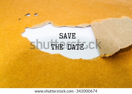  Save the date text on brown envelope 
