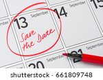 Save the Date written on a calendar - September 13