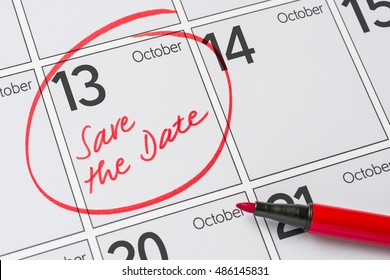 Save the Date written on a calendar - October 13