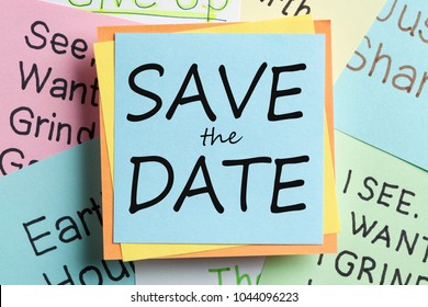 Save The Date Written On Note. Business Concept. Top View.