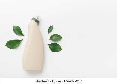 Save The Environment With Using Eco Cleaning Detergents, No SLS, Bottle With Mockup For Label, White Background, Copy Space