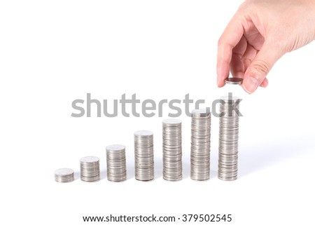 Save Money Everyday Seven Coins Stacks Stock Photo Edit Now - save money everyday seven coins stacks referring to days i!   n week increasing as a