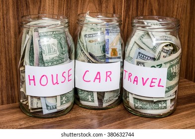 Saving Dollar Bills Three Glass Jar Stock Photo 380632744 | Shutterstock