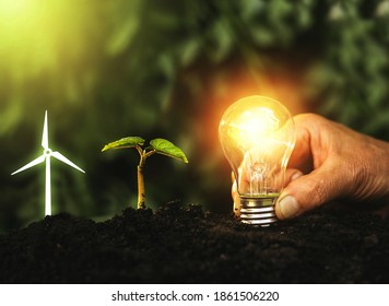 Saving energy in nature. Alternative sources of energy. Green energy, eco energy concept.  - Shutterstock ID 1861506220