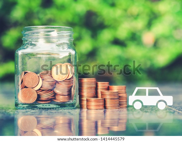 Saving money for car. insurance, loan, finance\
and buying car concept.