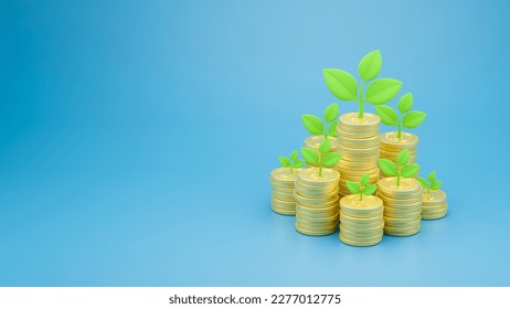 Saving money coins in glass plant growing. planning management Investment financial concept. 3d rendering. - Shutterstock ID 2277012775