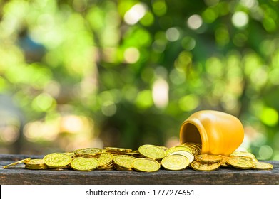 Saving money concept and save money to support everything in life with sun light bokeh background