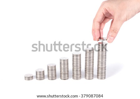 Saving Money Everyday Putting Coins Seven Stock Photo Edit Now - saving money everyday putting coins seven stacks referring to days in week increasing