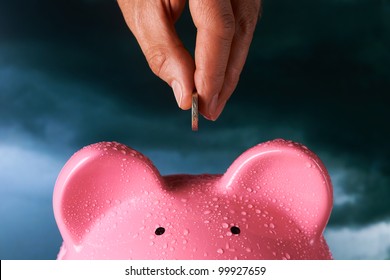 Saving For A Rainy Day Piggy Bank Saving Concept