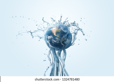 Saving Water And World Environmental Protection Concept. Eearth, Globe, Ecology, Nature, Planet Concepts