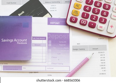 Savings Account Pass Book Bank And Slip Deposit For Payment Expense Of Credit Card