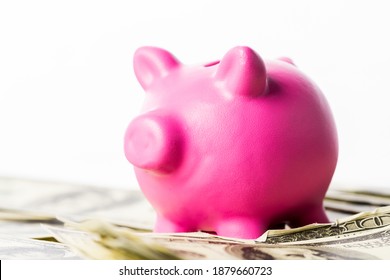 Savings Concept. Pink Piggy Ban