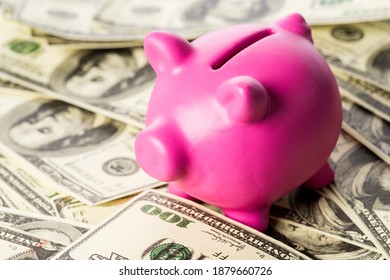 Savings Concept. Pink Piggy Ban