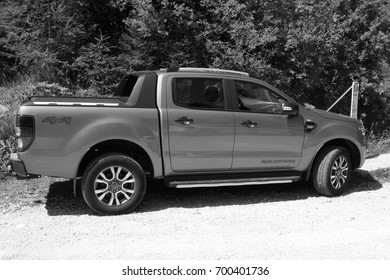 Savinjska, Slovenia - August 4, 2017: Ford Ranger (codenamed T6) Wildtrack Parked By The Side Of The Road. Nobody In The Vehicle.