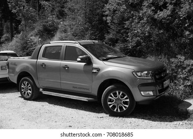 Savinjska, Slovenia - August 4, 2017: Ford Ranger (codenamed T6) Wildtrack Parked By The Side Of The Road. Nobody In The Vehicle.