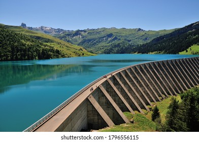 Savoie, France - August 5 2020: Rolesend Dam and Lake, Savoie, France