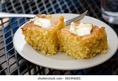 Savory Fragrant Corn Bread With Pats Of Home Made Butter On Top