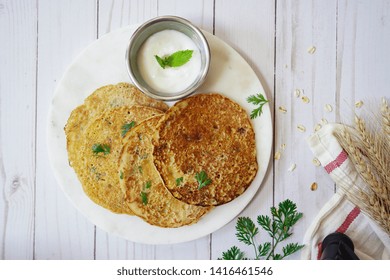 Savory Oats Semolina Pancakes Or Dosa / Healthy Breakfast Concept,top View