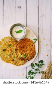 Savory Oats Semolina Pancakes Or Dosa / Healthy Breakfast Concept,top View